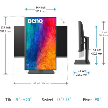 BenQ PD2705U 27 Inch 3840 x 2160 4K Designer Monitor, UHD, SRGB, Rec.709, SRGB, Hdr10, IPS, USB-C (65W), USB Hub, Aqcolor, Factory-Calibrated, Cad/Cam Mode, Hotkey Puck G2, KVM, Ergonmic, ICC Sync (Grey)