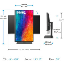 BenQ PD2705U 27 Inch 3840 x 2160 4K Designer Monitor, UHD, SRGB, Rec.709, SRGB, Hdr10, IPS, USB-C (65W), USB Hub, Aqcolor, Factory-Calibrated, Cad/Cam Mode, Hotkey Puck G2, KVM, Ergonmic, ICC Sync (Grey)