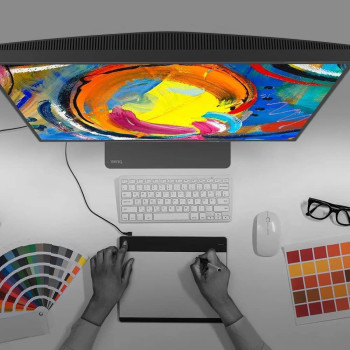 BenQ PD2705U 27 Inch 3840 x 2160 4K Designer Monitor, UHD, SRGB, Rec.709, SRGB, Hdr10, IPS, USB-C (65W), USB Hub, Aqcolor, Factory-Calibrated, Cad/Cam Mode, Hotkey Puck G2, KVM, Ergonmic, ICC Sync (Grey)