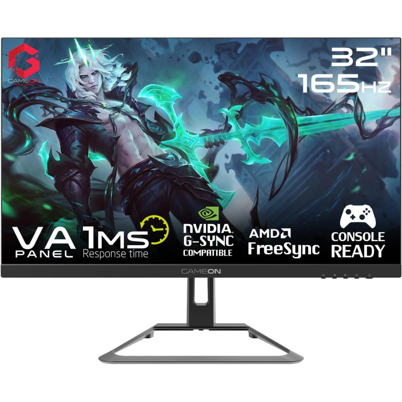 GameOn GOE32FHD165VA 32 Inch FHD, 165Hz, 1ms Flat Gaming Monitor, Black - (HDMI 2.1 Console Compatible)