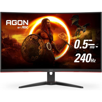 AOC C32G2ZE 32 Inch Curved Frameless Gaming Monitor, Full HD 1920x1080, VA, 0.5Ms 240Hz, AMD Freesync Premium, DP/HDMI/VGA, Vesa, 3-3-1 Re-Spawn Program, Xbox PS5 Switch,Black
