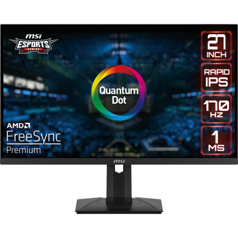 MSI G274QPF-QD, 27 Inch Gaming Monitor, 2560 x 1440(QHD), IPS, 170Hz, Freesync Premium, Hdr400, HDMI, Display Port, USB C, Tilt