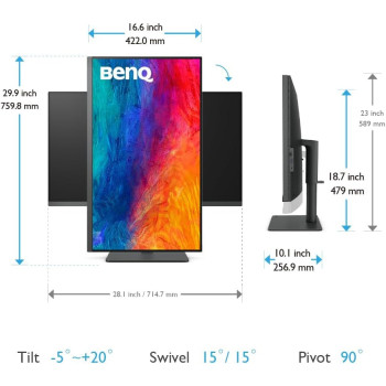 BenQ PD3205U 32 Inch 3840 x 2160 4K Designer Monitor, UHD, SRGB, Rec.709, SRGB, Hdr10, IPS, USB-C (65W), USB Hub, Aqcolor, Factory-Calibrated, Cad/Cam Mode, Hotkey Puck G2, KVM, Ergonmic, ICC Sync (Grey)