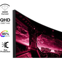 Koorui 27E6QC QHD Curved 27 Inch Monitor, Fast VA Computer Gaming Monitor (2560 x 1440P, R1800, 144Hz, 1Ms, DCI-P3 85%, DP+HDMI, Game Mode, Eye Protection, Rocker Button), Narrow Bezel On Three Sides