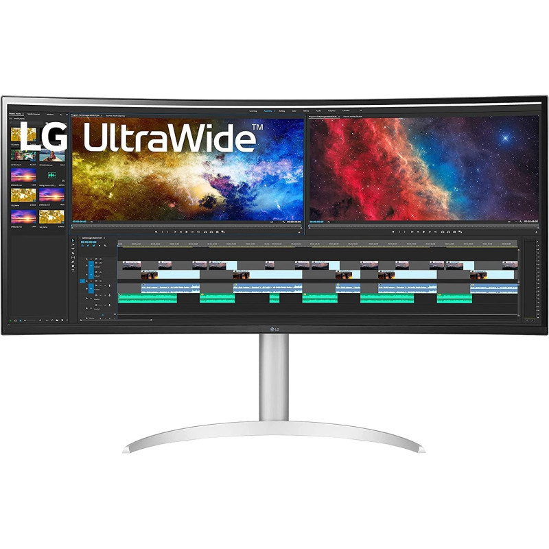 LG 38WP85C 38 Inch Curved 21:9 Ultrawide QHD+ (384x1600) IPS Monitor With USB Type C, Hdr10, Stereo Speaker, HDMI, DP, Tilt/Height Adjustable Stand - White