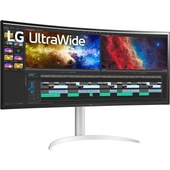LG 38WP85C 38 Inch Curved 21:9 Ultrawide QHD+ (384x1600) IPS Monitor With USB Type C, Hdr10, Stereo Speaker, HDMI, DP, Tilt/Height Adjustable Stand - White