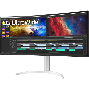 LG 38WP85C 38 Inch Curved 21:9 Ultrawide QHD+ (384x1600) IPS Monitor With USB Type C, Hdr10, Stereo Speaker, HDMI, DP, Tilt/Height Adjustable Stand - White