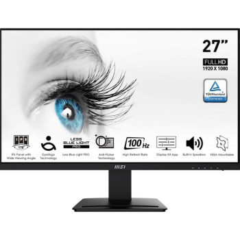 MSI Pro Mp 273A, 27 Inch FHD 100Hz Anti-Glare IPS Display, 1Ms (GtG) Response Time, 1920 x 1080, Freesync, 2 x 2W Speaker, 1 x Display Port, 1 x HDMI - Black