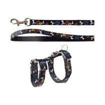 Flamingo Topo Mouse Motif Kitten Harness & Leash, BLACK
