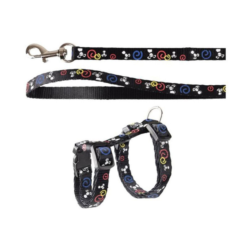 Flamingo Topo Mouse Motif Kitten Harness & Leash, BLACK