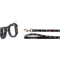 Flamingo Topo Mouse Motif Kitten Harness & Leash, BLACK