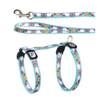 Flamingo Arwen Mouse Print Cat Harness & Leash, BLUE