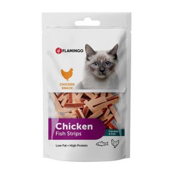 Flamingo 85G Chicken Fish Strips Cat Treats, Pink