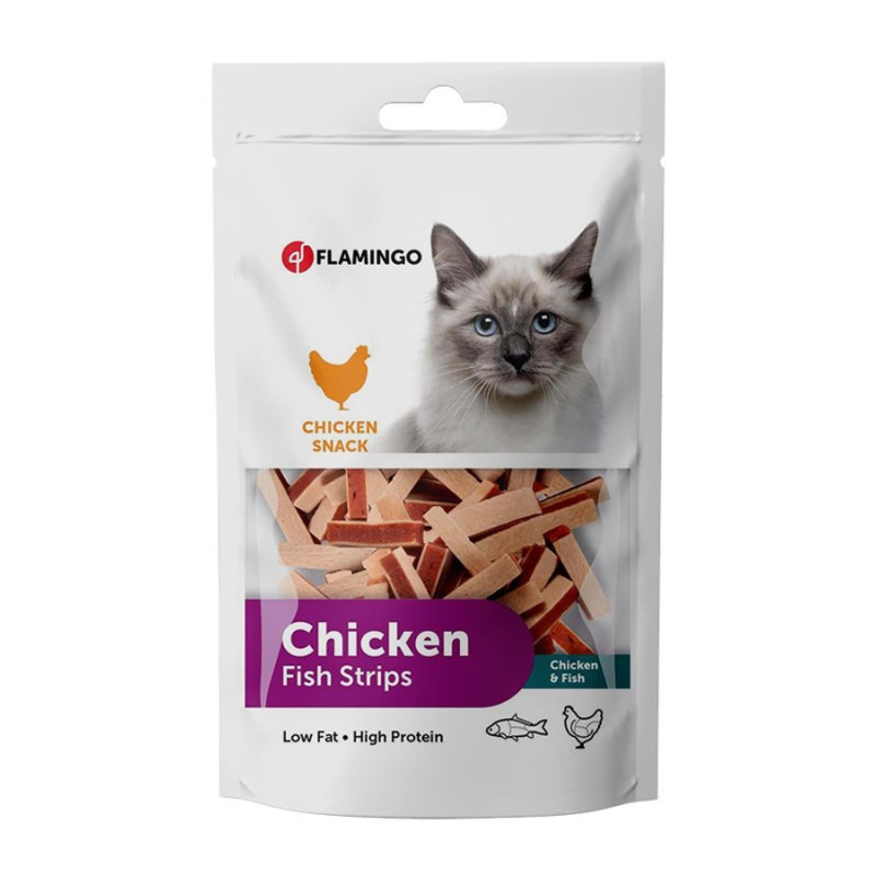 Flamingo 85G Chicken Fish Strips Cat Treats, Pink