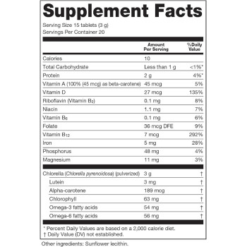 Sun Chlorella 200 mg Green Algae Superfood Supplement - Pulverized Cell Wall - Chlorophyll, CGF, Active B12, Iron, Protein - Non-GMO - 300 Tablets