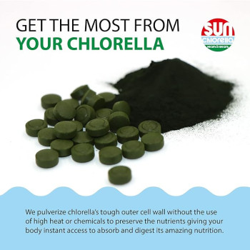 Sun Chlorella 200 mg Green Algae Superfood Supplement - Pulverized Cell Wall - Chlorophyll, CGF, Active B12, Iron, Protein - Non-GMO - 300 Tablets