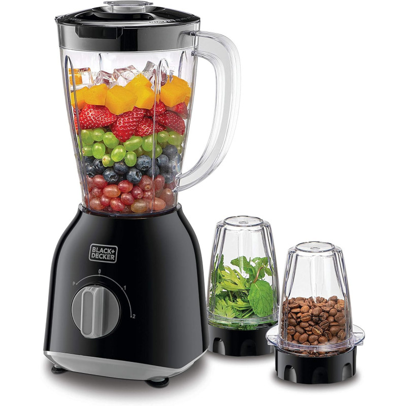 Black+Decker 400W 1.5 Liter Blender With 2 x Grinder Mills, Black - BX365-B5