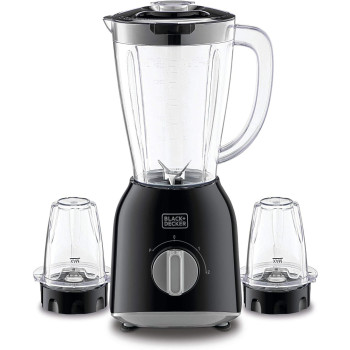 Black+Decker 400W 1.5 Liter Blender With 2 x Grinder Mills, Black - BX365-B5