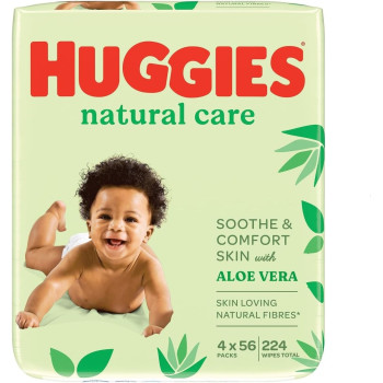 Huggies Natural Baby Wet Wipes, Cleansing Wipes With Aloe Vera, Promo Pack of 224's