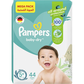 Pampers - Baby-Dry Diapers, Size 5+, Junior+, 12-17 Kg, Mega Pack