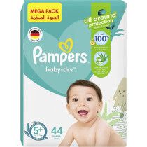 Pampers - Baby-Dry Diapers, Size 5+, Junior+, 12-17 Kg, Mega Pack