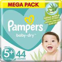 Pampers - Baby-Dry Diapers, Size 5+, Junior+, 12-17 Kg, Mega Pack