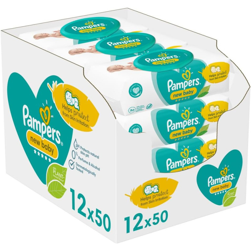 Pampers New Baby Sensitive Wet Wipes, Gigapack, 600 Wipes (12 x 50 Pieces), Packaging May Vary