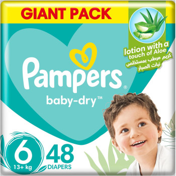 Pampers Baby-Dry Taped Diapers with Aloe Vera Lotion, up to 100% Leakage Protection, Size 6, 13+kg