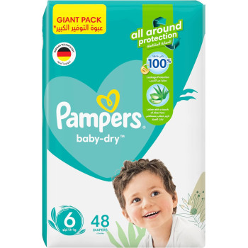 Pampers Baby-Dry Taped Diapers with Aloe Vera Lotion, up to 100% Leakage Protection, Size 6, 13+kg