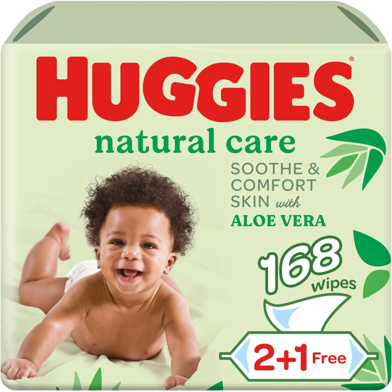 Huggies Natural Baby Wipes, Aloe Vera Wipes, 3 Pack x 56 Wipes (168 Wipes)