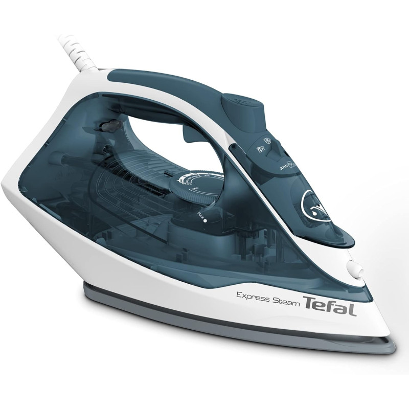 Tefal Express Steam 270 ml Steam Iron, 2400 Watts, Blue Boreal, With A True Ceramic Soleplate Cerilium/Plastic, FV2831M0