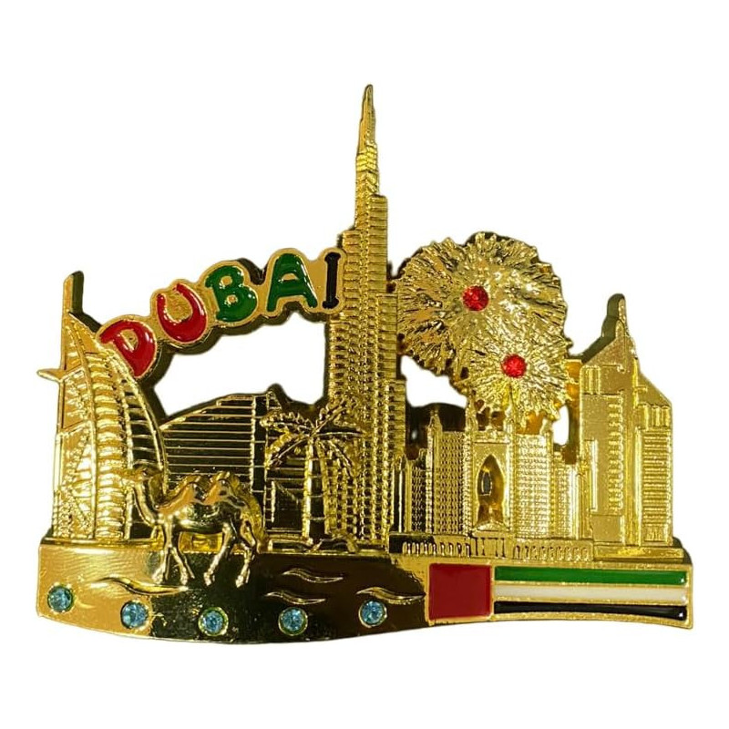 Dubai Gold Colour Fridge Magnet With Mini Stones Design