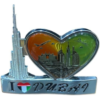 I Love Dubai Heart Silver Fridge Magnet