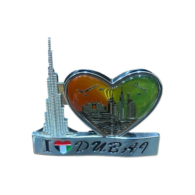I Love Dubai Heart Silver Fridge Magnet