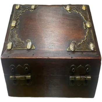 Antique Wooden Storage Box With Design 14 x 5cm