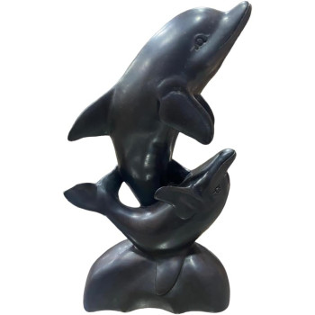 Dolphins Pair Black Resin Sculpture