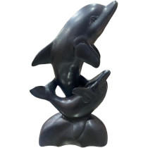 Dolphins Pair Black Resin Sculpture