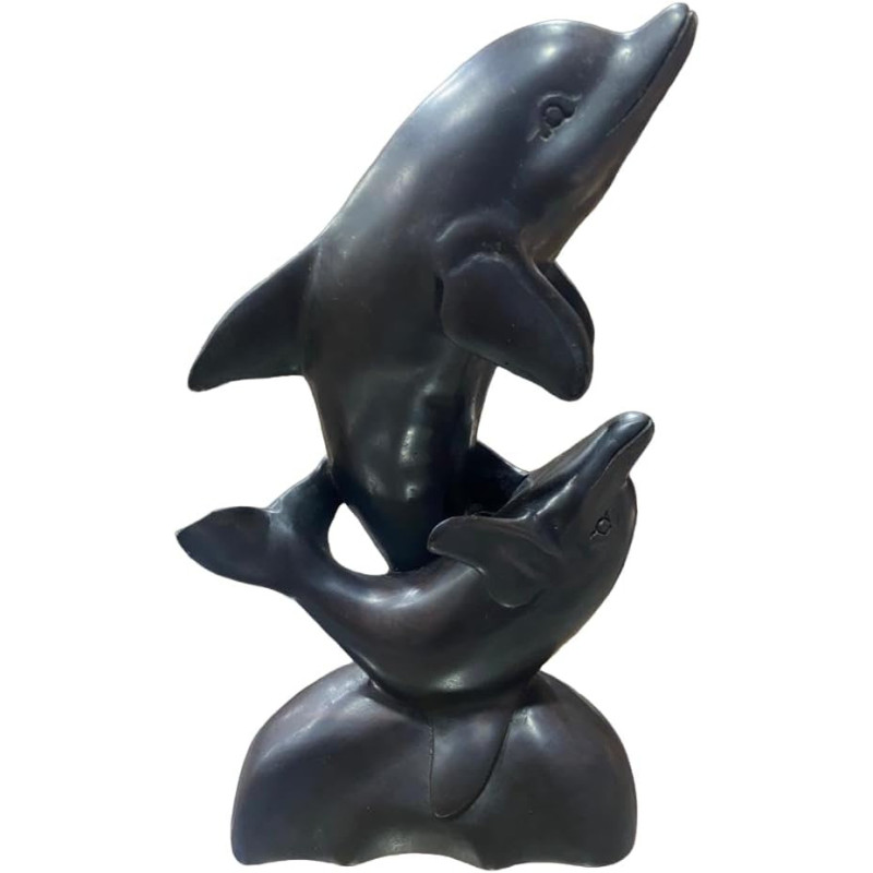 Dolphins Pair Black Resin Sculpture