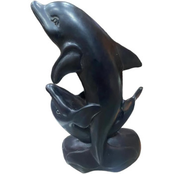 Dolphins Pair Black Resin Sculpture