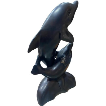 Dolphins Pair Black Resin Sculpture