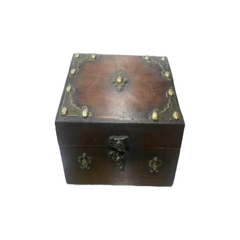Antique Wooden Storage Box With Design 17 x 8 cm