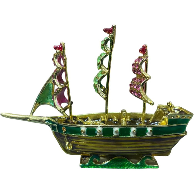 Souvenir Gold And Green Colour Ship 10cm Length