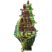Souvenir Gold And Green Colour Ship 10cm Length