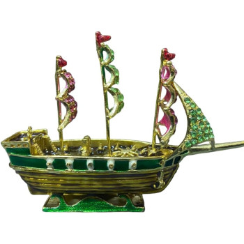 Souvenir Gold And Green Colour Ship 10cm Length