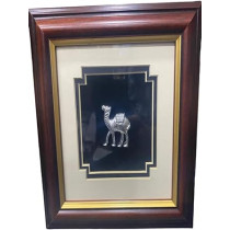 Handmade Frame With Souvenir Silver Camel Under Glass