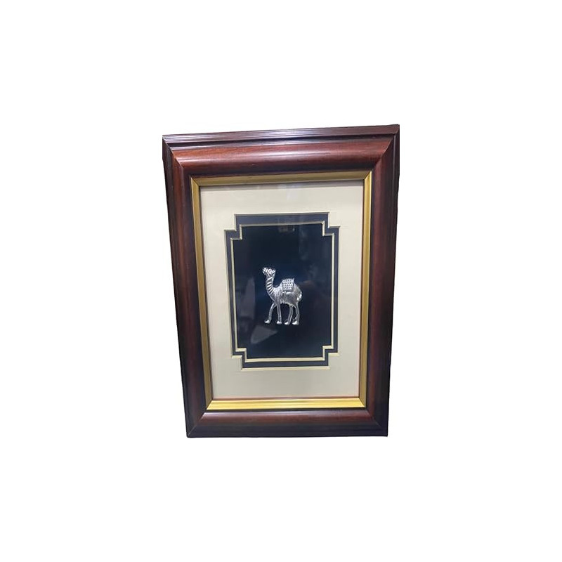 Handmade Frame With Souvenir Silver Camel Under Glass