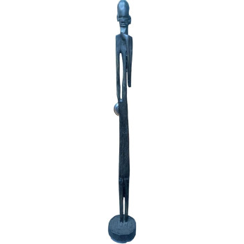 Vintage Tall Thin Ebony Wood Sculpture Of African - 29cm Height, 2cm Width