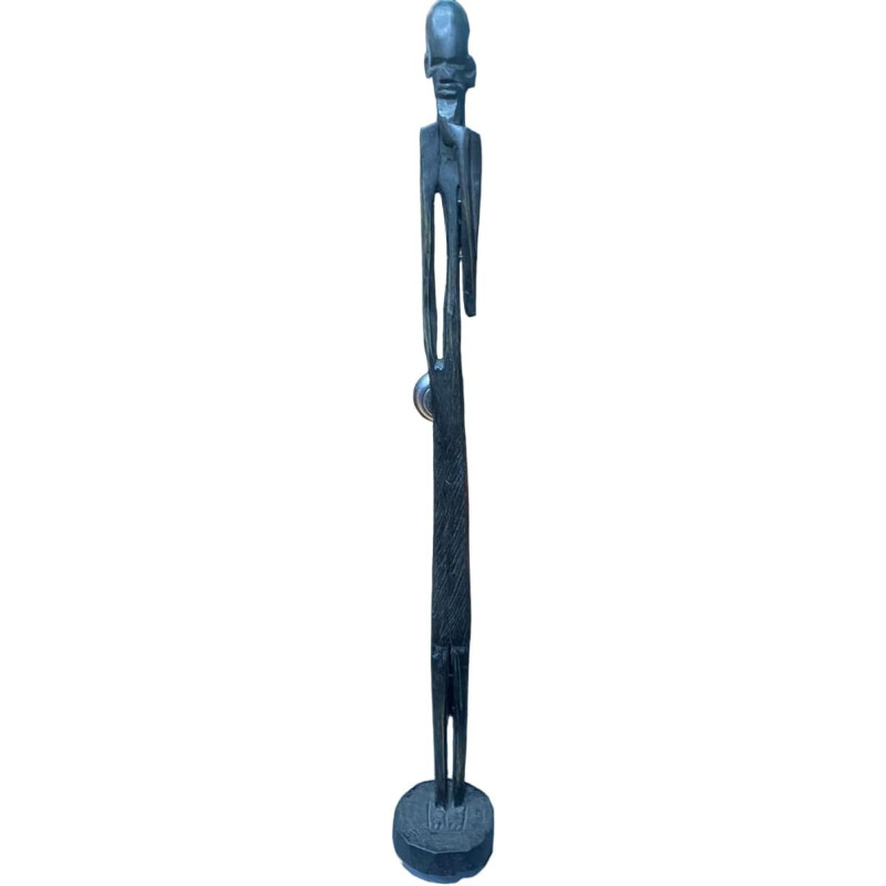 Vintage Tall Thin Ebony Wood Sculpture Of African - 29cm Height, 2cm Width