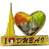 I Love Dubai(With Burj Khalifa And Heart) Gold Colour Fridge Magnet