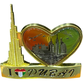 I Love Dubai(With Burj Khalifa And Heart) Gold Colour Fridge Magnet